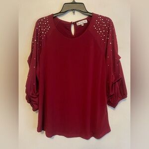 Chic Burgundy Blouse with Pearl Details